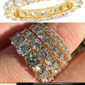 Real Moissanite Eternity Band Wedding Ring Diamond Test 14k Gold Over 925 Silver