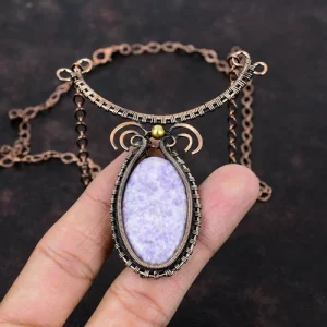 Gift For Her Copper Lepidolite Jewelry Wire Wrapped Necklace Adjustable 18.0