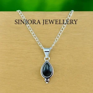 Black Onyx Gemstone 925 Sterling Silver Jewelry Handmade Pendant 18''