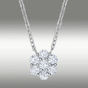 .46 ct Moissanite Cluster Pendant Necklace & Chain 14K Solid White Gold New Gift