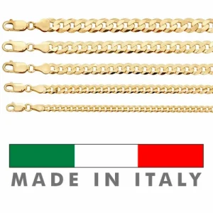 14k Gold Plated REAL Solid 925 Silver Cuban Link Flat Chain 4-8mm 18-30