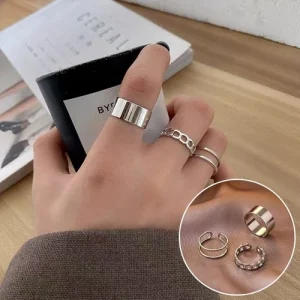 1x Party Jewelry Silver Adjustable Rings Set Resizable Opening 3Pcs/set Round