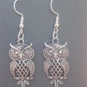 Silver Tone Detailed Owl Charm Dangle Fashion Earrings Boho Tribal Cutout