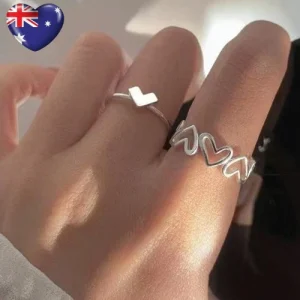 Fashion Silver Cute Heart Adjustable Ring Wedding Party Women Jewelry Gift AU