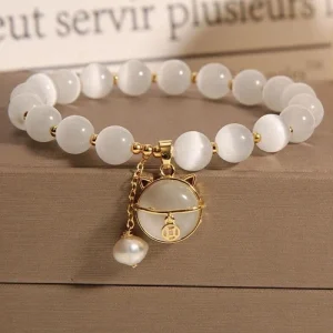 Lucky Moonstone Beads Cat Bracelet Attracting Wealth Women Jewelry Gift US